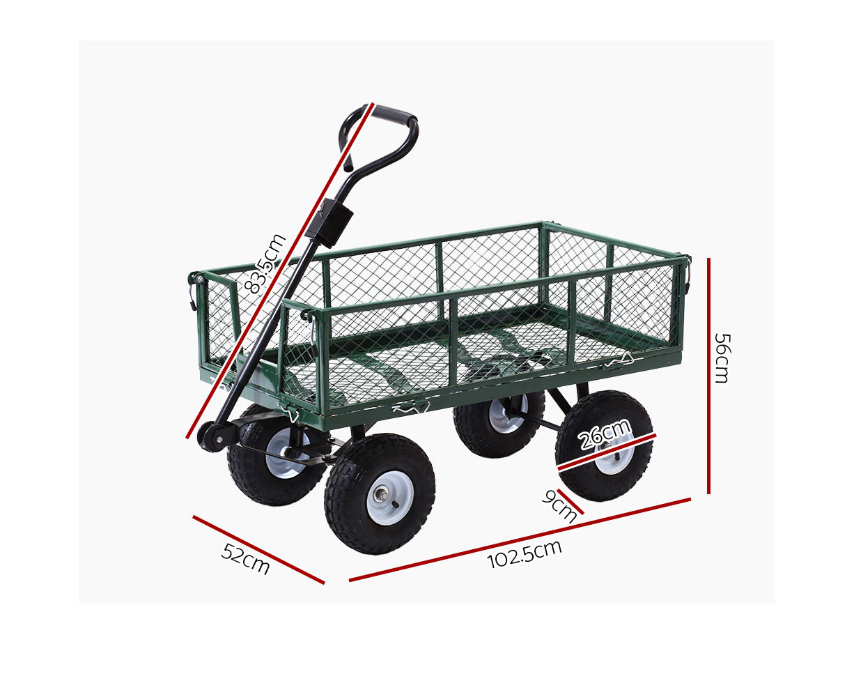 360Kg Mesh Garden Cart Steel Removable Sides Trolley Wagon ATV Trailer