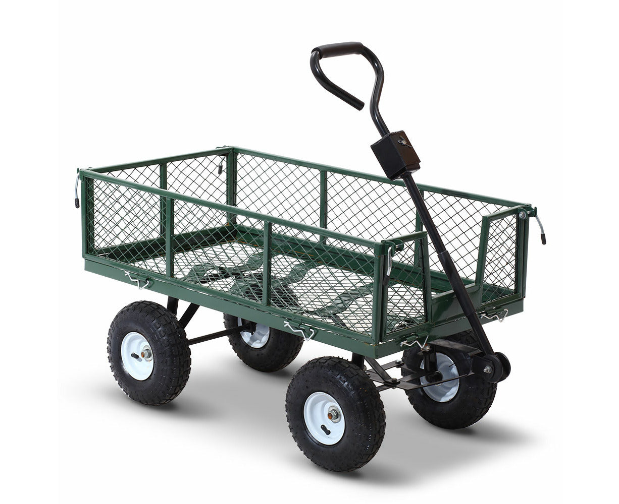 360Kg Mesh Garden Cart Steel Removable Sides Trolley Wagon ATV Trailer