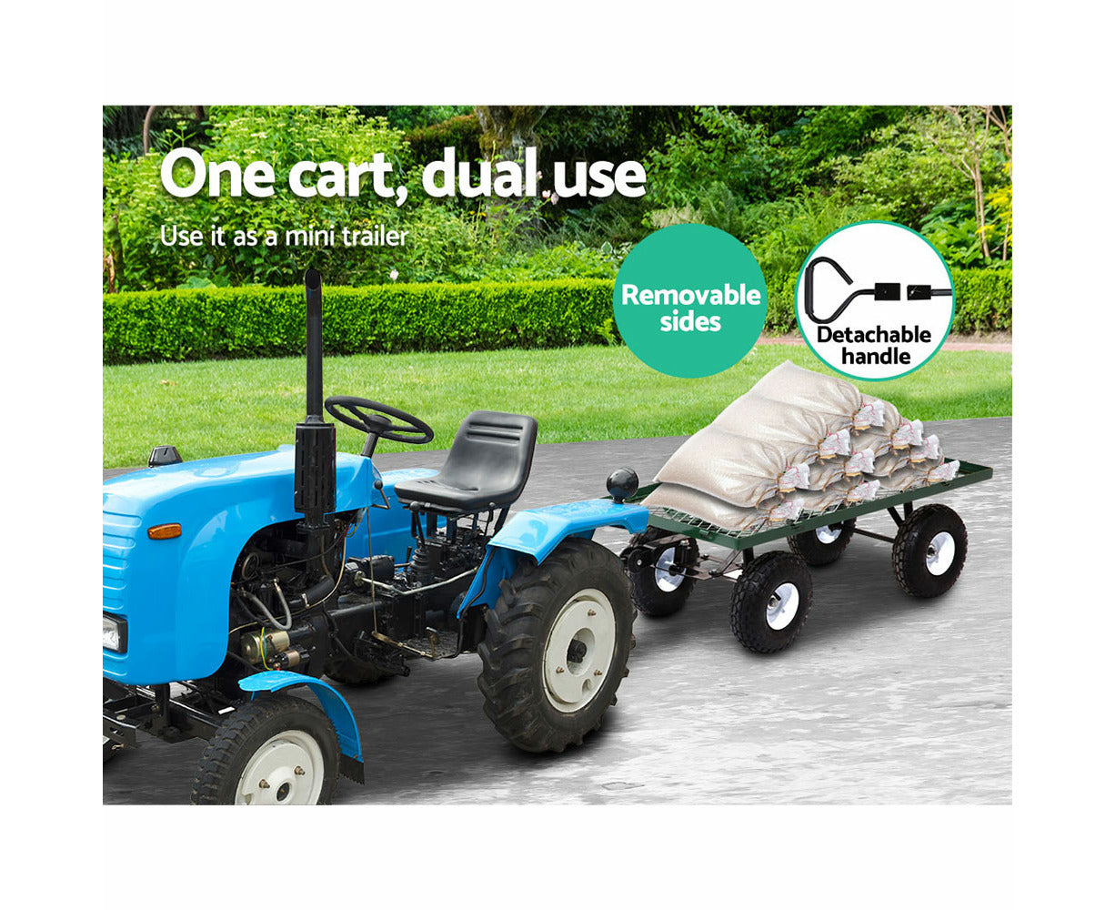 360Kg Mesh Garden Cart Steel Removable Sides Trolley Wagon ATV Trailer