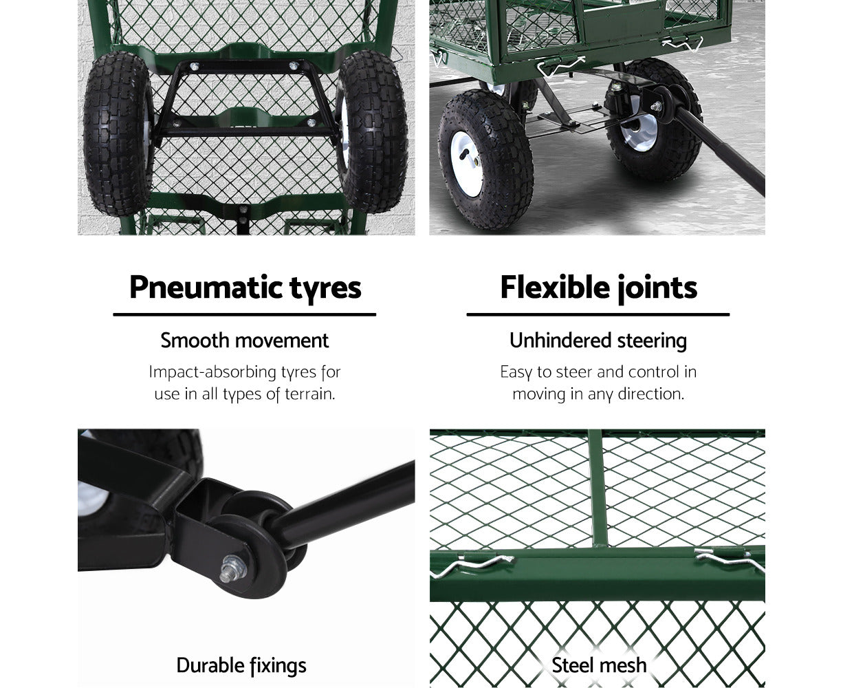 360Kg Mesh Garden Cart Steel Removable Sides Trolley Wagon ATV Trailer