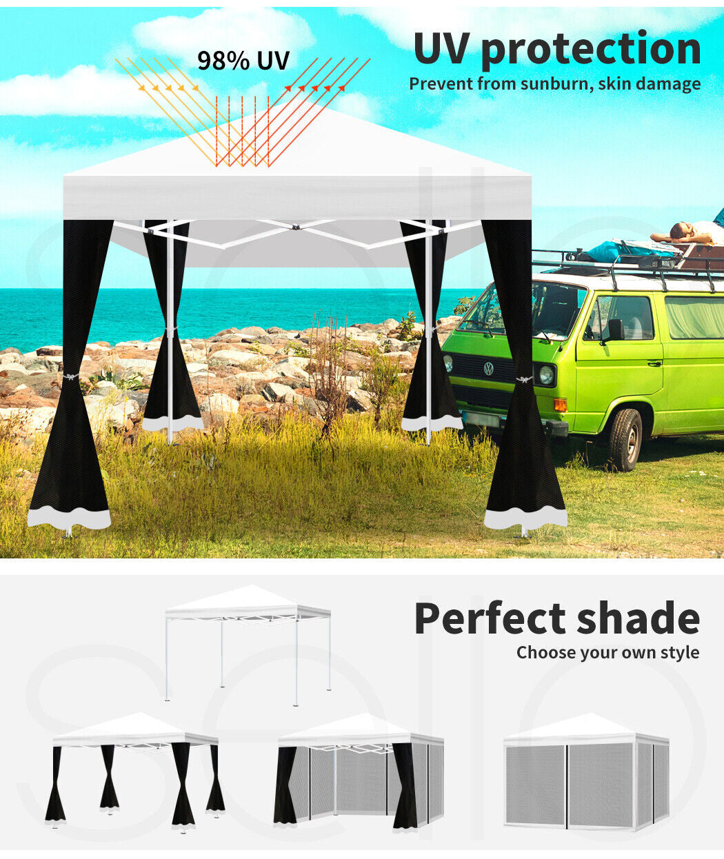 Mountview Gazebo 3X3 Marquee Pop up Tent Outdoor Canopy Wedding Mesh Side Wall