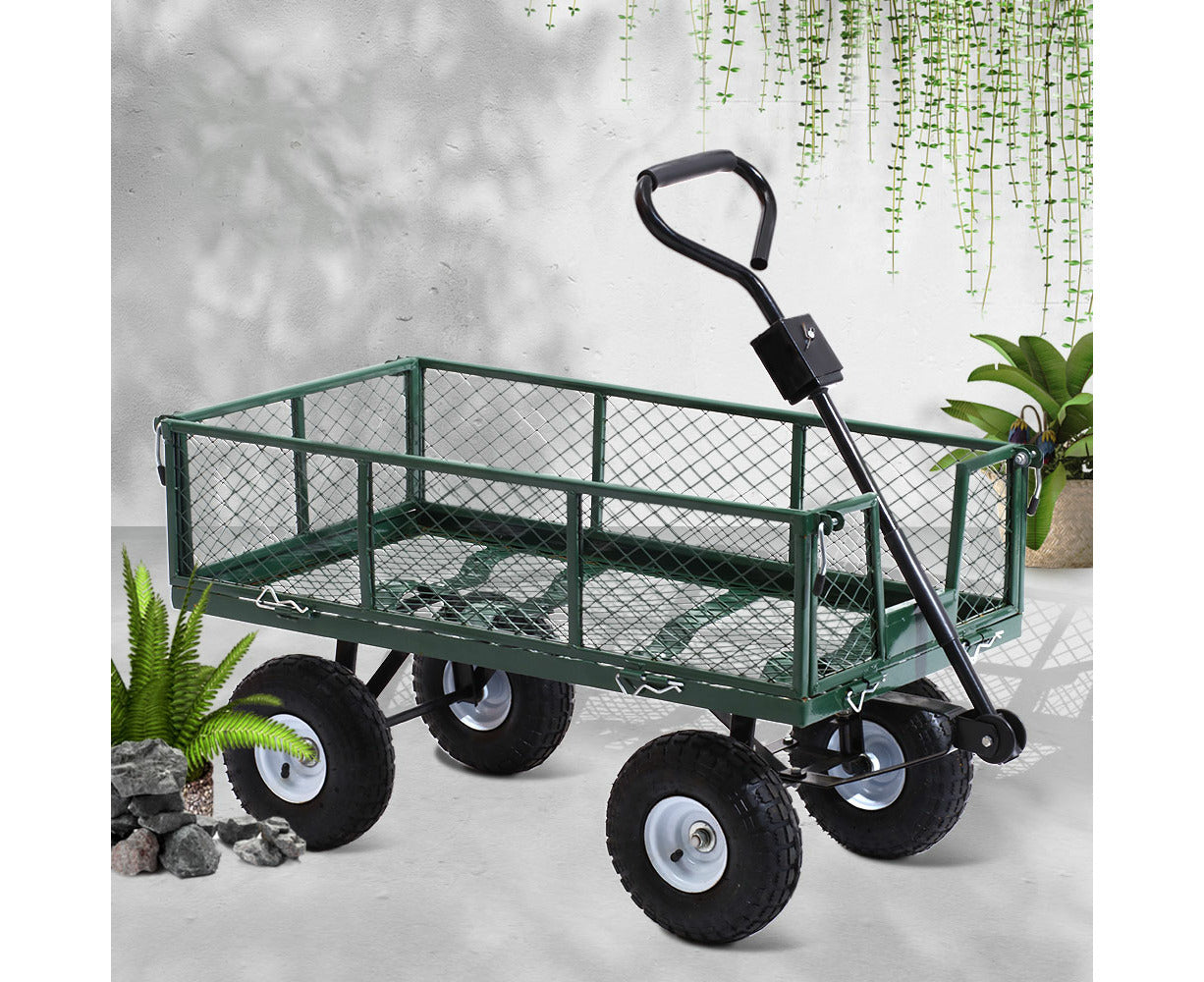 360Kg Mesh Garden Cart Steel Removable Sides Trolley Wagon ATV Trailer