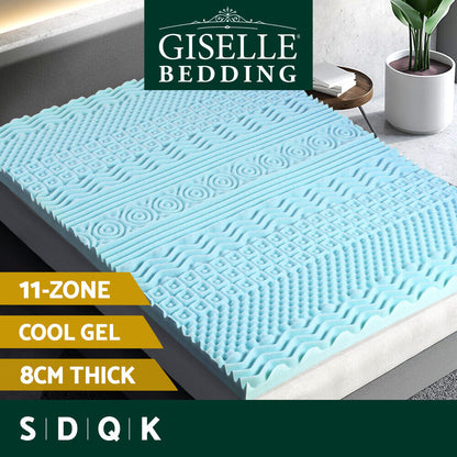 Giselle 11-Zone Memory Foam Topper Cool Gel Mattress Toppers W/Bamboo Cover